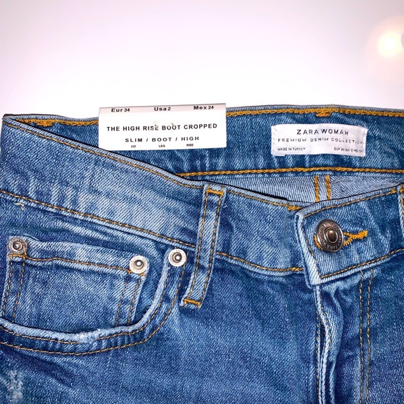 ZARA High rise Boot Cropped Jeans in Mic Blue - Picture 5 of 5